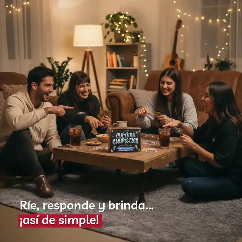 amigos jugando cultura chupistica de pasalo chancho en living de casa texto