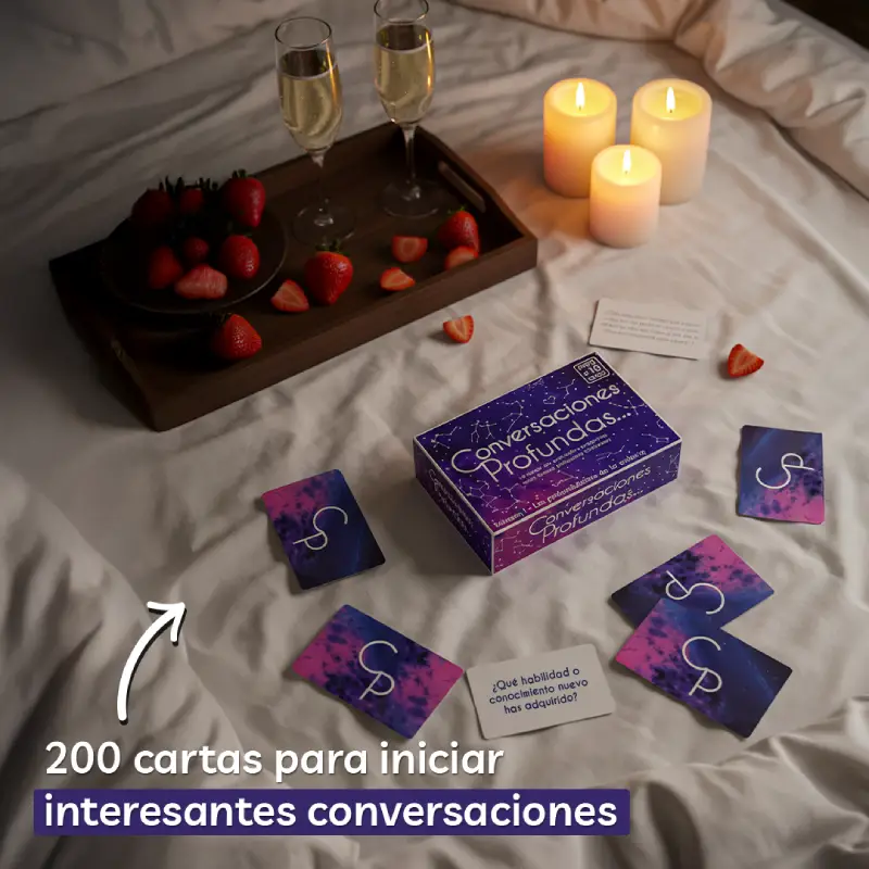unboxing conversaciones profundas con frutillas velas sobre cama